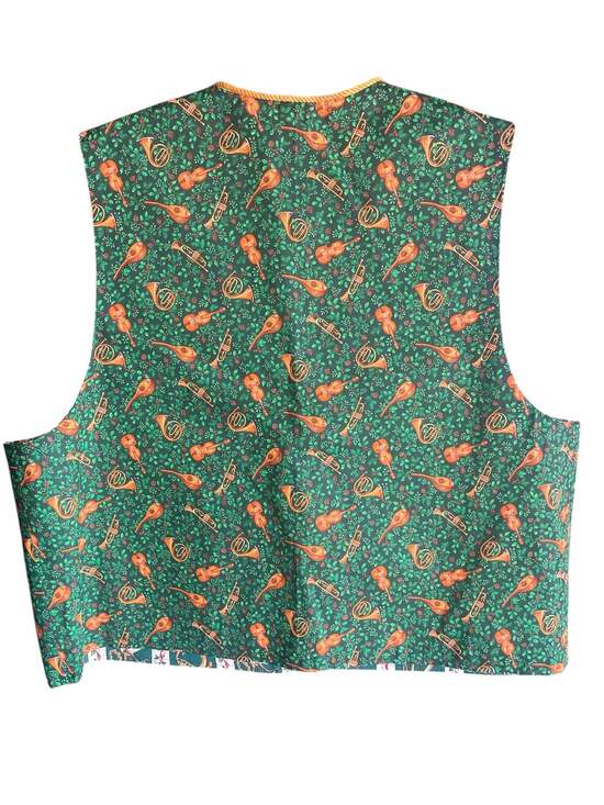 Vintage Reversible Quilted Musical Instrument Novelty Print Gold Tassel Ties - Picture 4 of 5